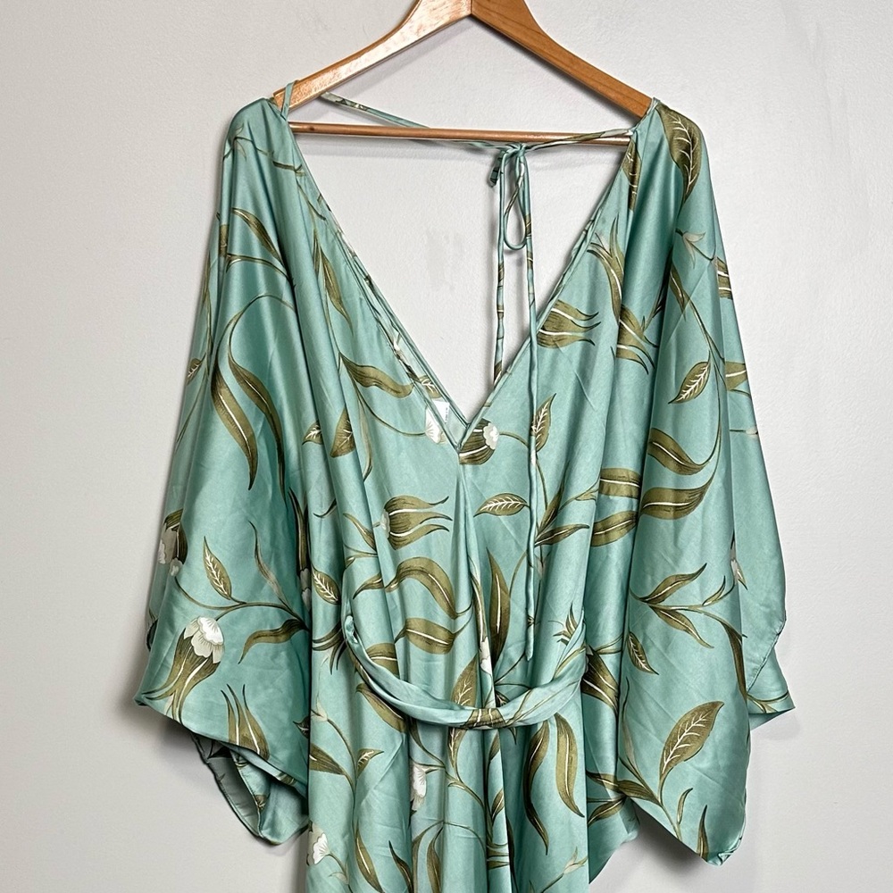 By Anthropologie Satin Tie Front Belted Floral Maxi Dress Caftan - Picture 11 of 12